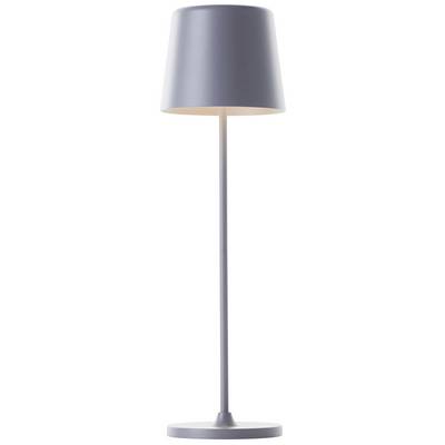 Lampadaire au design épuré et moderne en gris. Il dispose d'un abat-jour cylindrique et d'un pied droit et élancé.