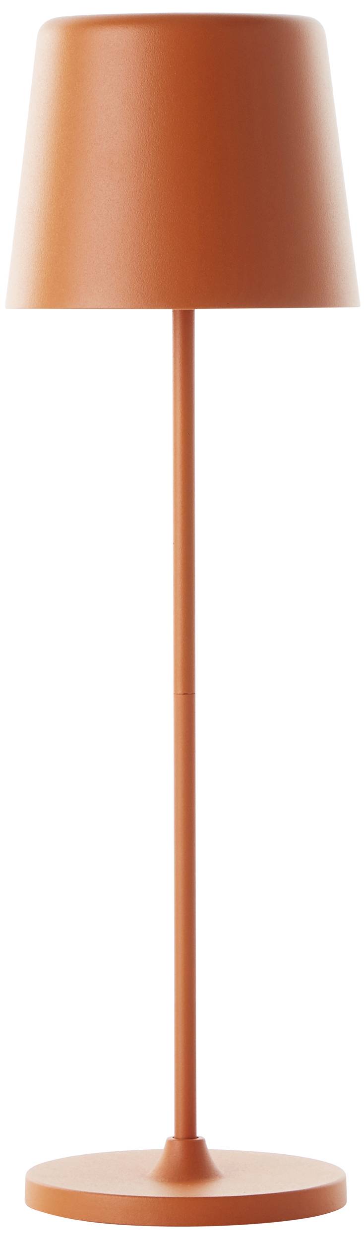 Une lampe sur pied élancée, orange, avec un abat-jour conique, idéale pour l'éclairage d'intérieur moderne.