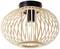 Lampe en bois avec socle noir, anneaux ouverts, montrant l'ampoule à l'intérieur. Style moderne et minimaliste.