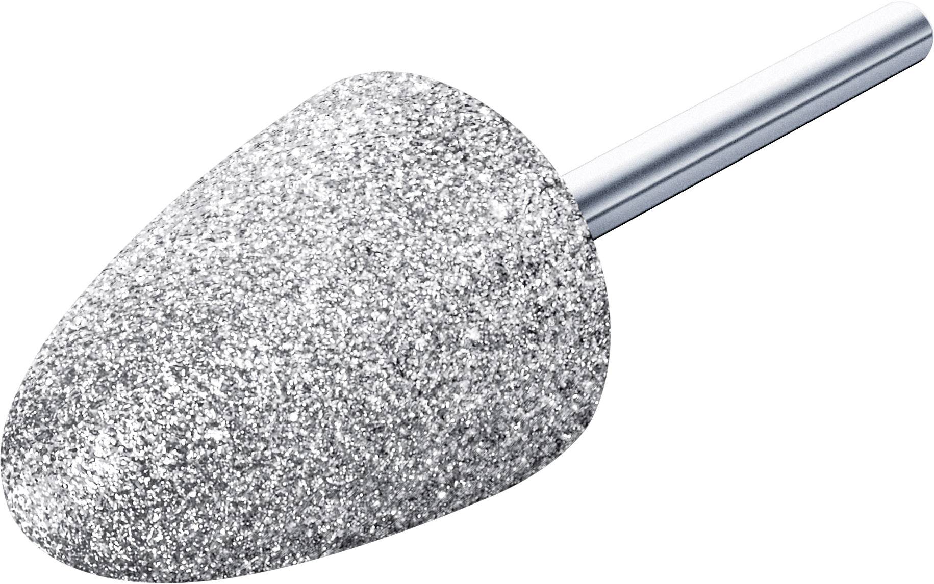 Un embout de meulage argenté à forme conique et surface scintillante. Utilisé pour des travaux de meulage de précision.