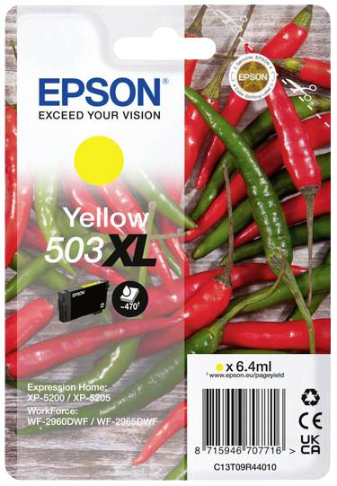 Cartouche d'encre Epson 503XL en jaune, compatible avec Expression Home XP-5200/XP-5205 et Workforce WF-2960DWF/WF-2965DWF.