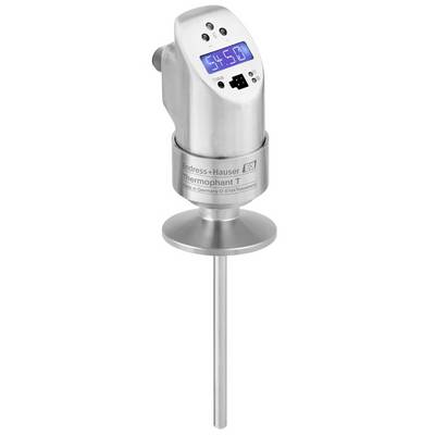 Un transmetteur de température en acier inoxydable d'Endress+Hauser avec affichage numérique et éléments de commande sur le dessus.