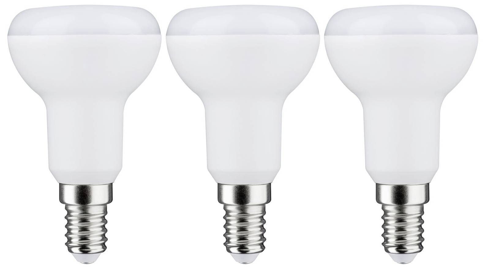 Trois ampoules LED blanches avec des socles argentés, alignées côte à côte sur un fond blanc.
