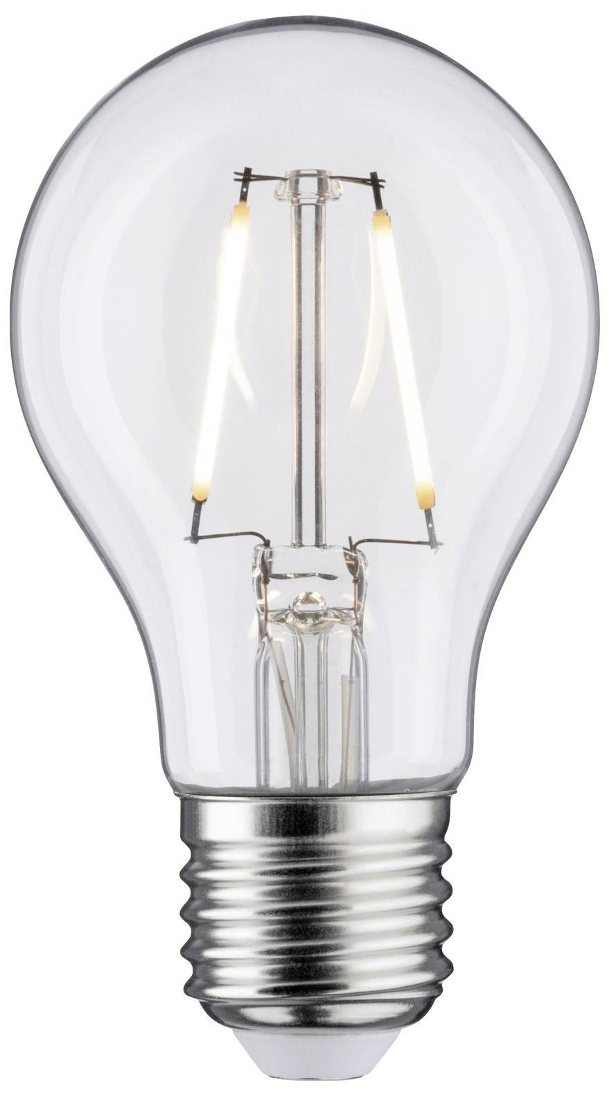 Ampoule à incandescence avec filament allumé, sur fond blanc.