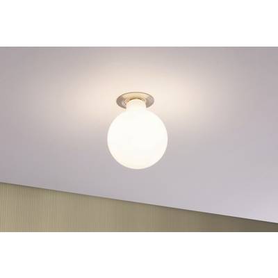 Un luminaire de plafond rond et unique, monté au plafond de la pièce et diffusant une lumière douce.