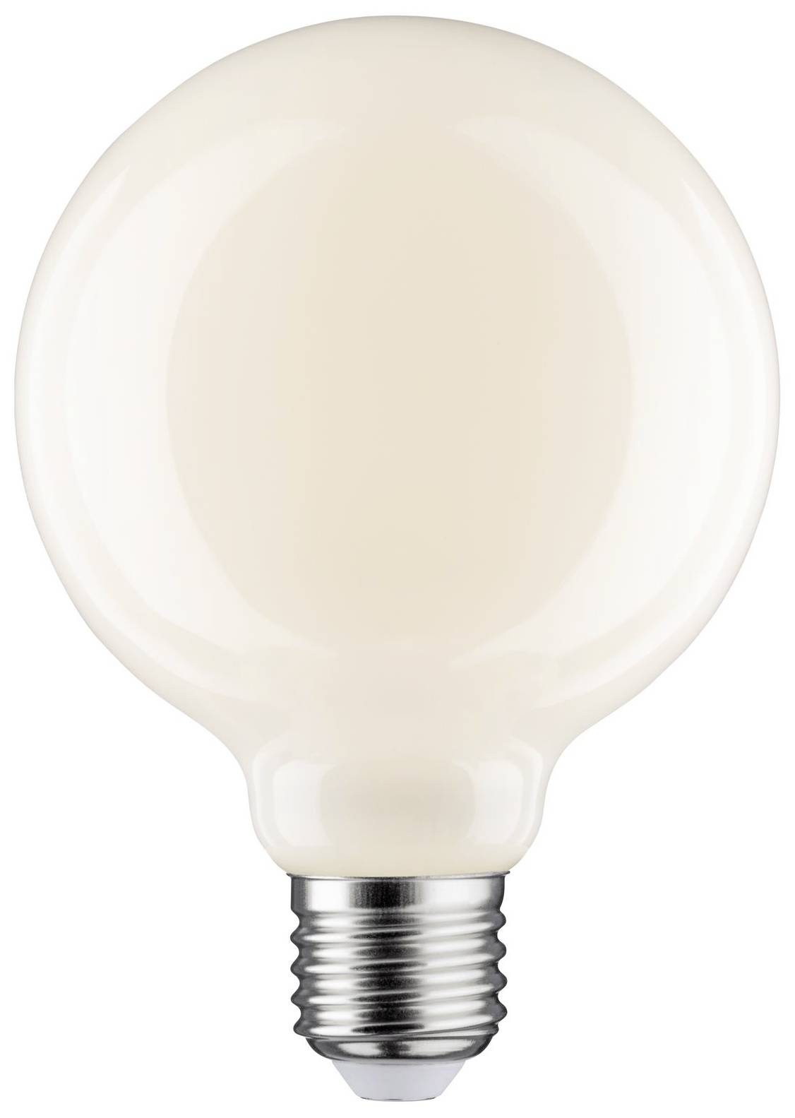 Une ampoule blanche à culot à vis standard, photographiée sur un fond neutre.