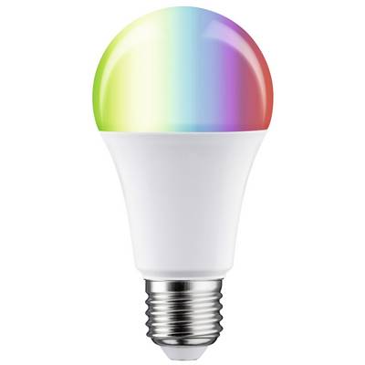 Une ampoule avec un boîtier présentant des dégradés de couleurs allant du vert au bleu jusqu'au rouge symbolise des effets lumineux multicolores.