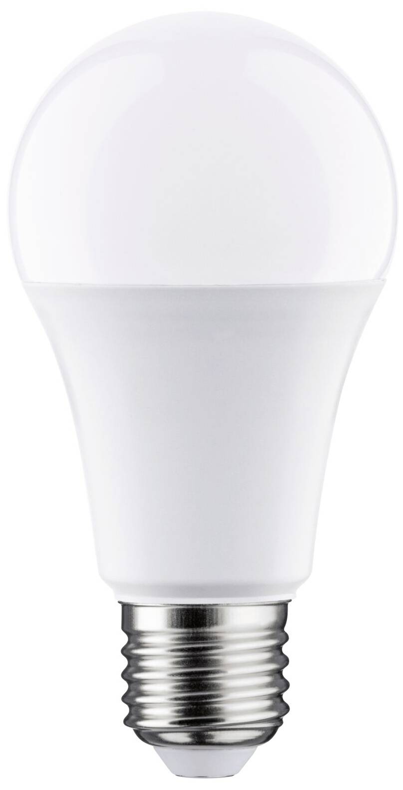 Ampoule LED de forme classique avec boîtier blanc et filetage métallique. Économe en énergie et adaptée aux supports standard.