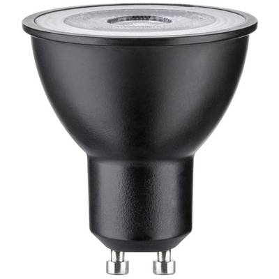 Lampe LED noire à culot GU10, adaptée à l'éclairage directionnel et aux applications économes en énergie.