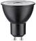 Lampe LED noire à culot GU10, adaptée à l'éclairage directionnel et aux applications économes en énergie.