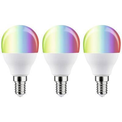 Trois ampoules LED blanches disposées en ligne, avec des surfaces aux couleurs arc-en-ciel.