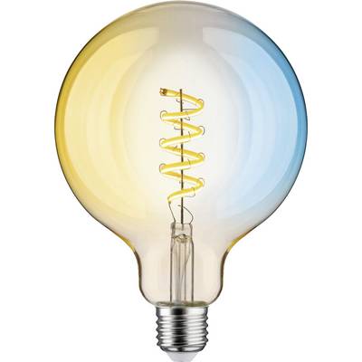 Une ampoule de style vintage avec un filament torsadé apparent, dégradant du jaune au bleu.