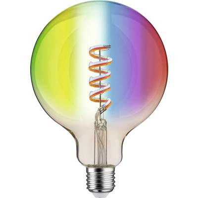 Une ampoule colorée aux couleurs de l'arc-en-ciel brille avec un fil visible en spirale, symbolisant la créativité et l'innovation.