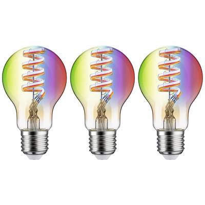 Trois ampoules avec un motif en spirale coloré à l'intérieur, chacune présentant un agencement différent des couleurs.