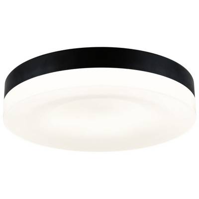 Plafonnier rond au design simple et moderne ; bordure noire et surface lumineuse blanche. Idéal pour les bureaux et les espaces de vie.
