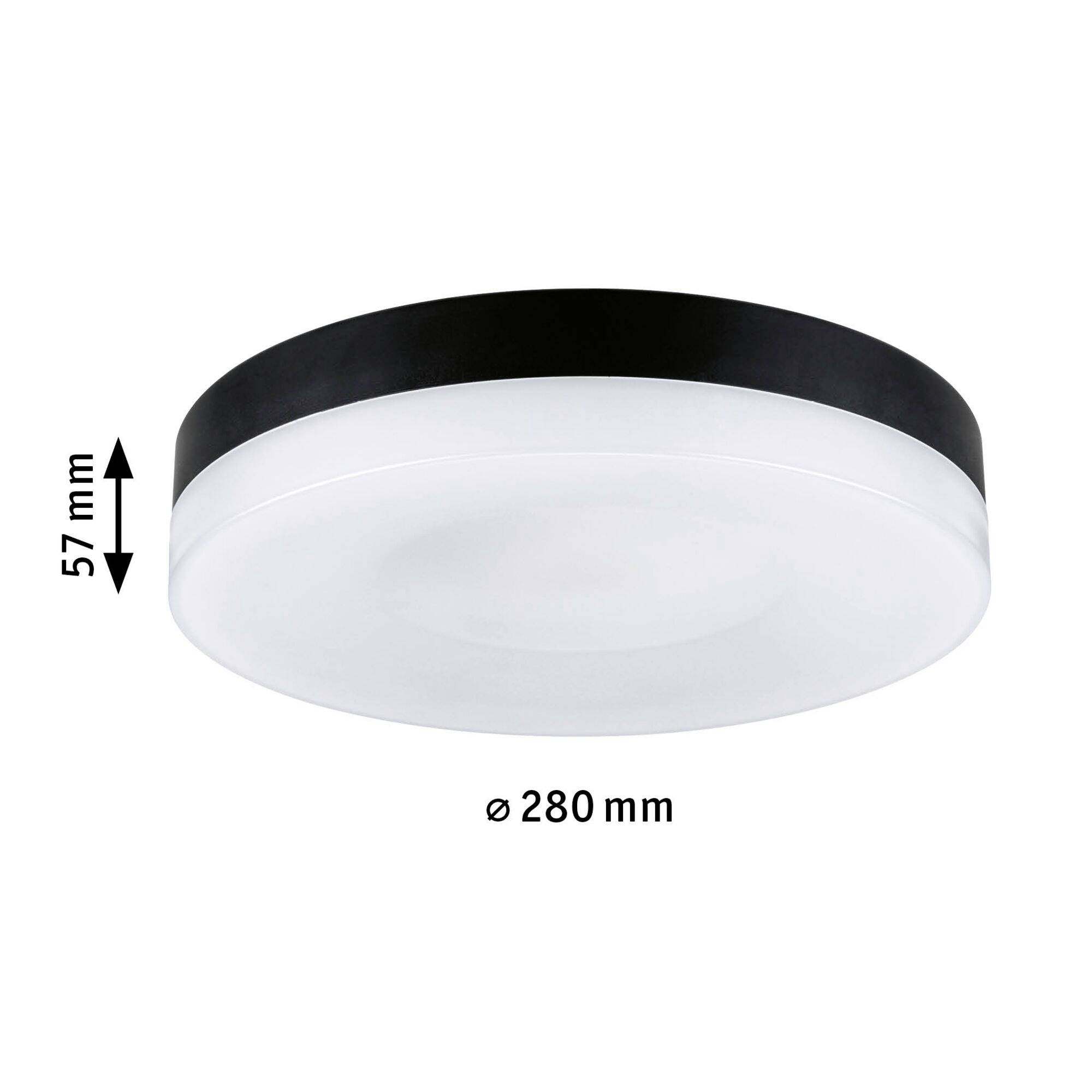 Plafonnier rond de 280 mm de diamètre et de 57 mm de hauteur.