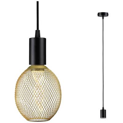 Suspension lumineuse avec câble noir et abat-jour en grille métallique de forme losange. La scène présente la lampe de côté.