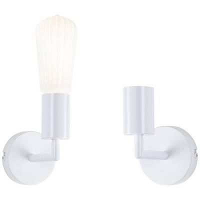Deux appliques murales modernes blanches au design cylindrique. À gauche avec la lumière allumée, à droite sans lumière. Aspect élégant et minimaliste.
