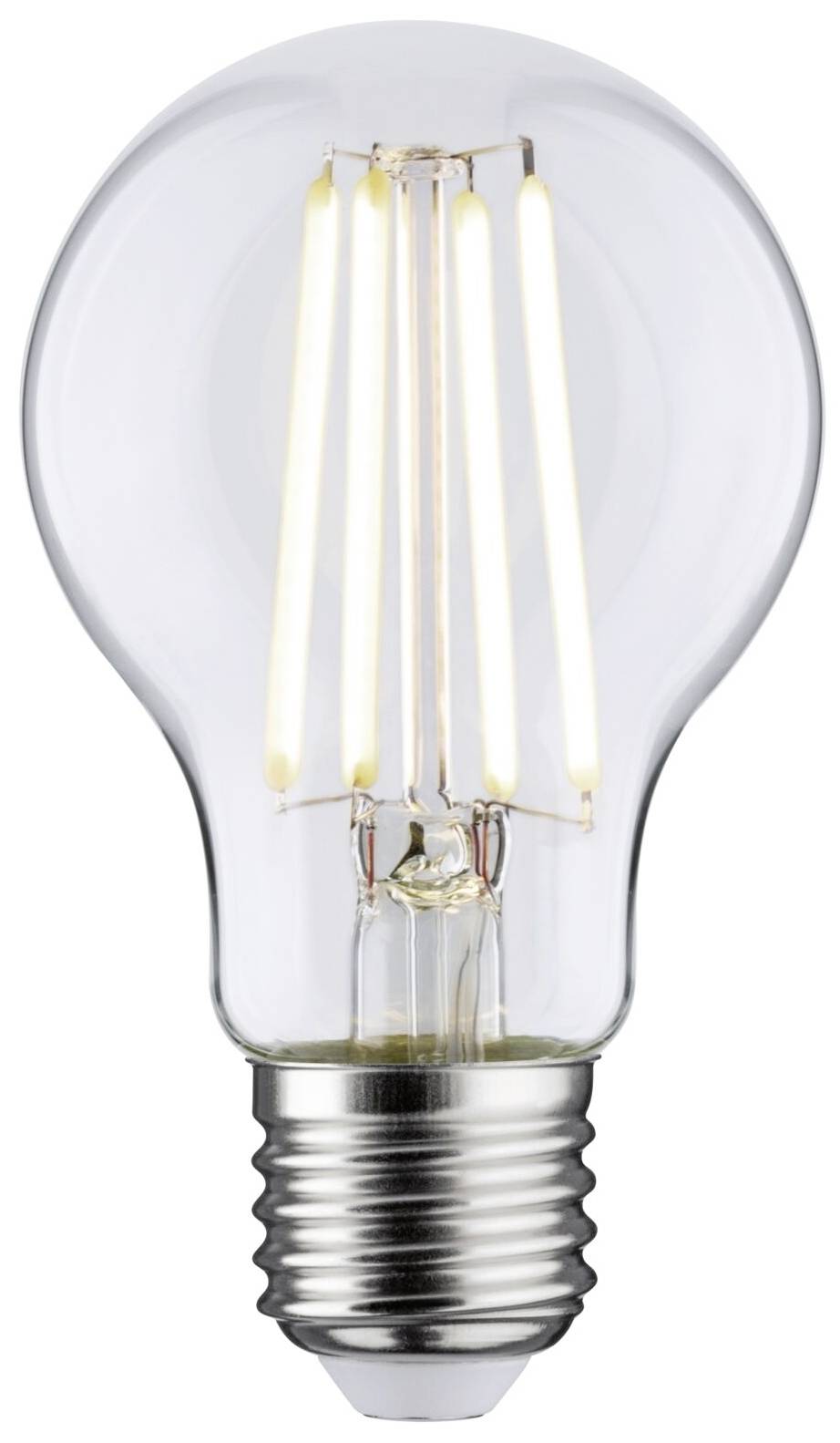 Une ampoule transparente avec un filament visible et une base à vis. Elle émet une lumière chaleureuse, idéale pour l'éclairage décoratif.