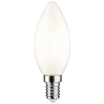 Une ampoule LED en forme de bougie, opaline blanche, à culot E14, adaptée aux luminaires décoratifs.