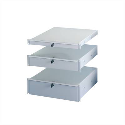 Trois tiroirs métalliques avec serrures, empilés les uns sur les autres, sur un fond blanc. Idéal pour le rangement sécurisé de documents.