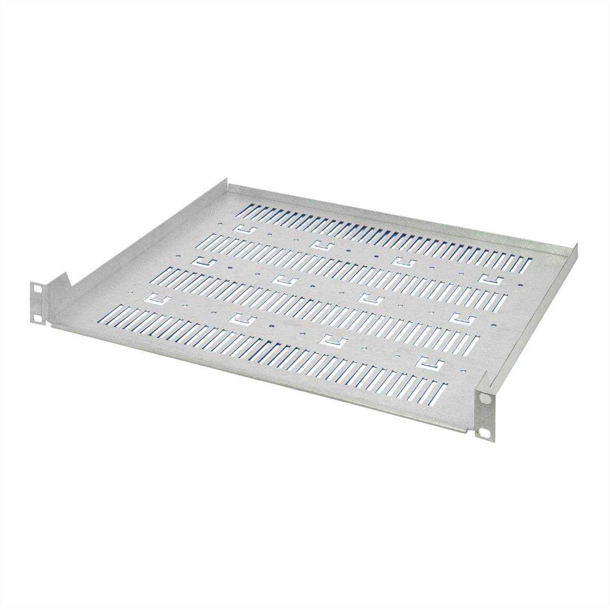 Élément de rayonnage métallique avec des fentes de ventilation. Adapté dans un contexte industriel pour le stockage ou l'organisation d'équipements.