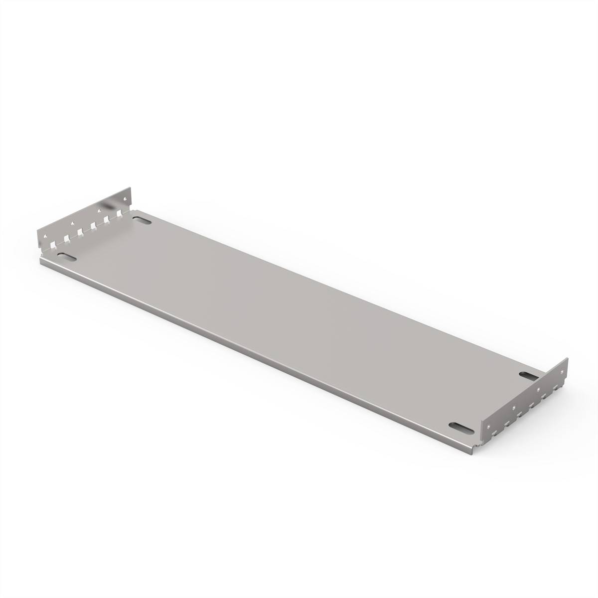 'Plaque métallique de forme rectangulaire avec des trous de fixation aux extrémités, sur fond blanc. Adaptée aux applications de montage.'