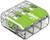 Un connecteur électrique transparent de la marque WAGO, modèle 221, avec trois leviers verts, pour connexion de fil légère.