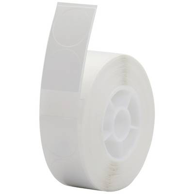 Rouleau avec des autocollants blancs ronds.