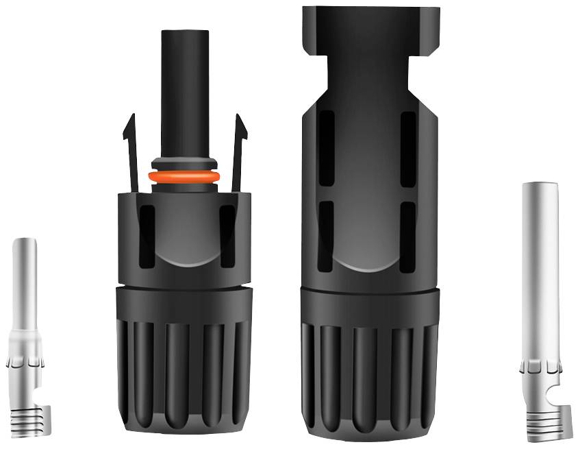 Connecteurs PV noirs avec joint d'étanchéité orange, adaptés aux installations solaires, permettent des connexions électriques fiables.