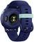 Bracelet de montre connectée Garmin bleu avec capteur de fréquence cardiaque et fonction 'Quick Release' à l'arrière. Indication de fonctionnalité GPS.