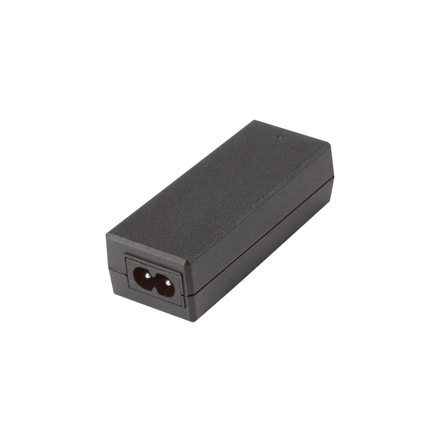 Boîtier d'alimentation noir, rectangulaire, avec deux prises de connexion sur un côté.