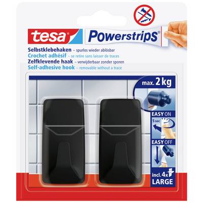 'Crochets adhésifs Tesa Powerstrips, amovibles et sans trace. Supporte jusqu'à 2 kg. Contient 4 grands crochets. Application facile.'