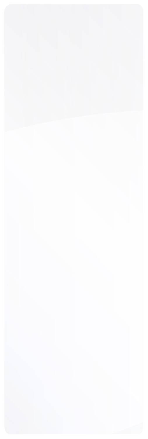 Un miroir blanc rectangulaire aux coins arrondis devant un fond neutre.