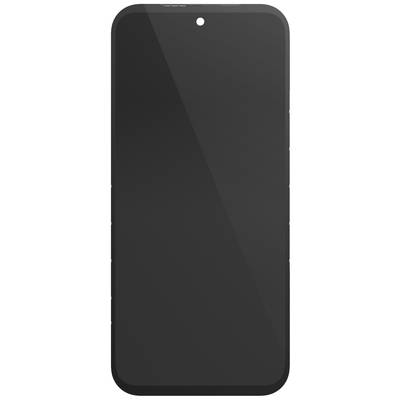 Un smartphone moderne à écran noir, sans détails visibles ni caractéristiques de marque, concentré sur l'appareil lui-même.