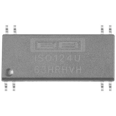Une puce microélectronique rectangulaire grise portant l'inscription 'ISO124U 53HRHVH'. La puce possède huit broches de connexion, quatre de chaque côté.