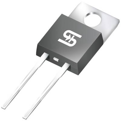 Un composant électronique noir, rectangulaire, avec deux connexions argentées et un trou de fixation.