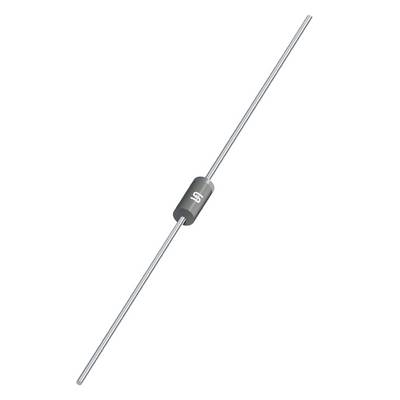 Diode électronique avec un corps cylindrique noir et des fils de connexion longs à chaque extrémité.