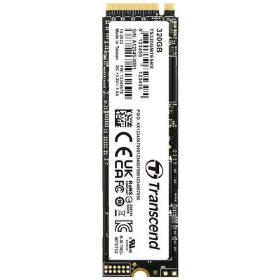 SSD M.2 de Transcend d'une capacité de 32 Go. L'étiquette indique le numéro de série, le numéro de modèle et le lieu de fabrication ; adapté au stockage de données.