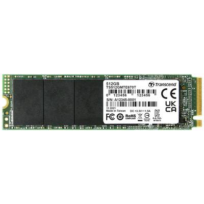 Un module SSD Transcend avec une capacité de 512 Go. Modèle : TS512GMTE670T. Les certifications et le numéro de série sont imprimés.
