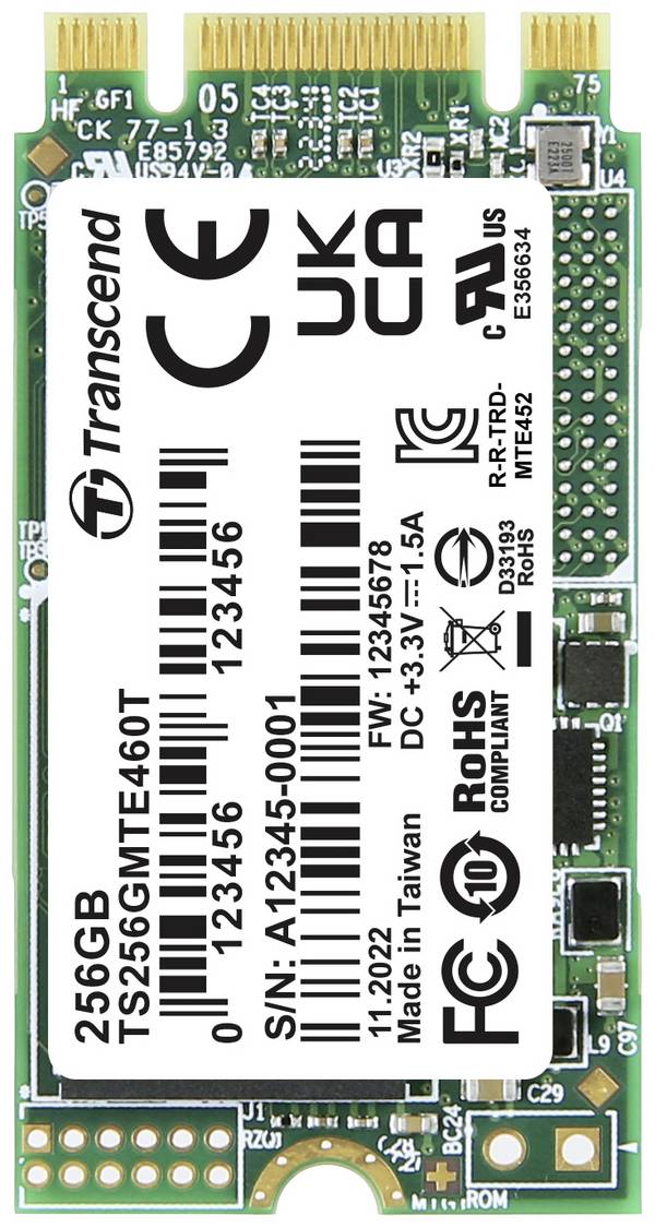Transcend MTE460T 256 GB SSD interne NVMe PCIe M.2 2242 PCIe NVMe 3.0 x2 industriel TS256GMTE460T