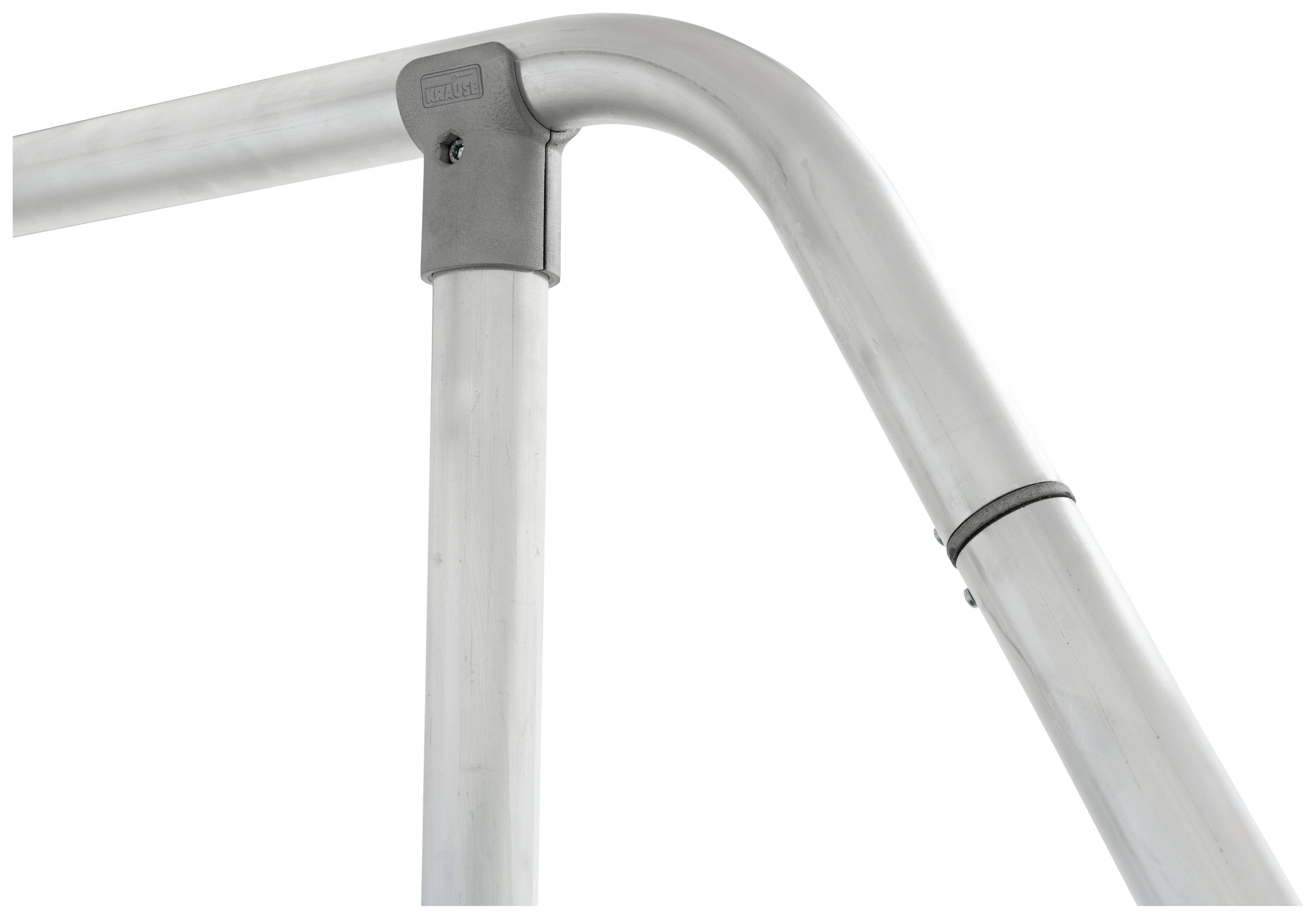 Tige métallique tubulaire avec connexion coudée, probablement partie intégrante d'une construction ou d'un dispositif plus complexe.