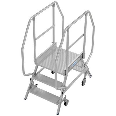 Une échelle mobile à plusieurs marches avec des garde-corps des deux côtés, adaptée pour un accès facile et la sécurité lors de travaux en hauteur.