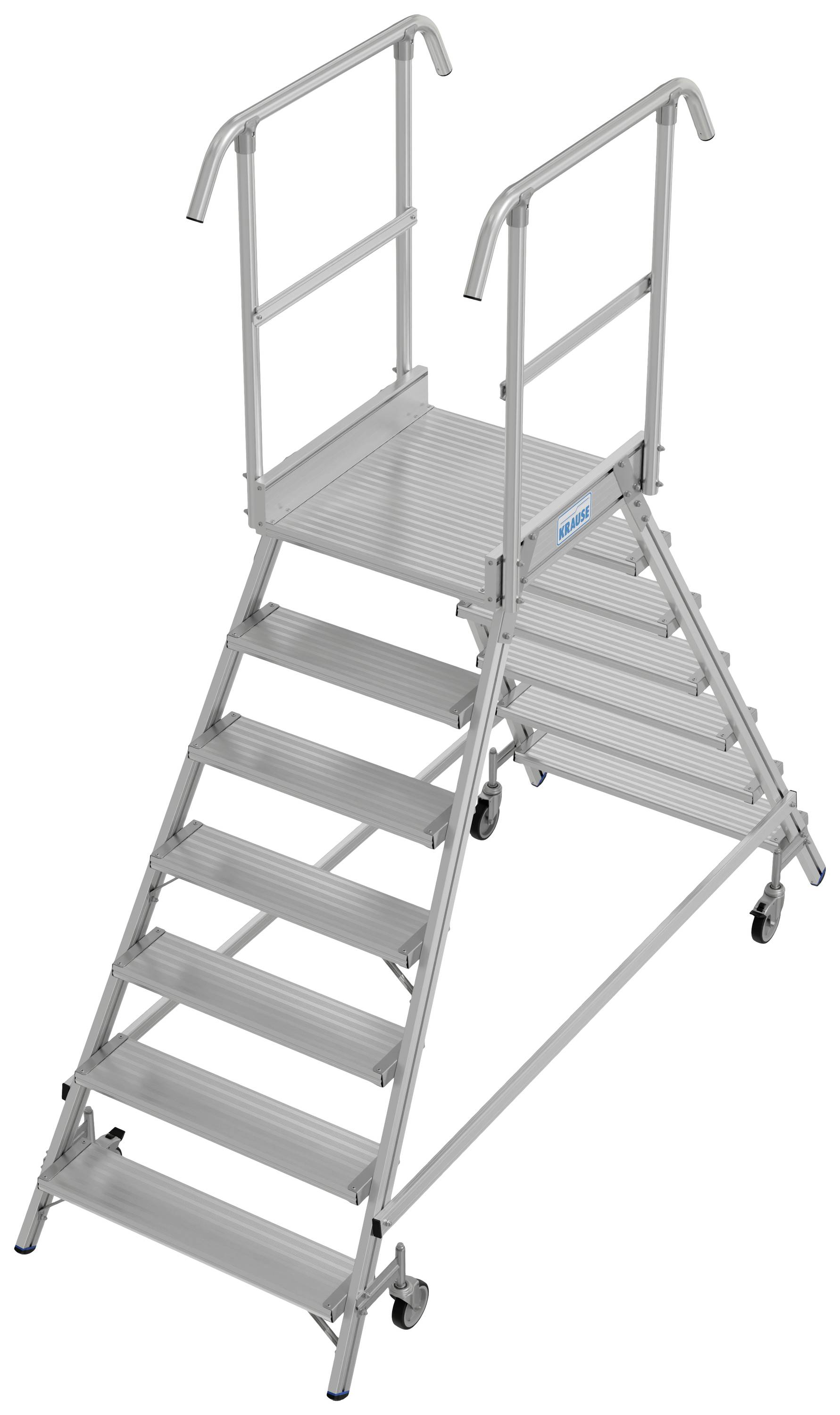 Une échelle mobile en aluminium à six marches avec des mains courantes, adaptée aux travaux en hauteur en toute sécurité.