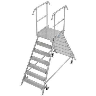 Une échelle mobile en aluminium à six marches avec des mains courantes, adaptée aux travaux en hauteur en toute sécurité.