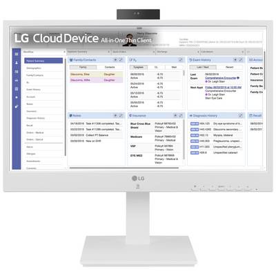 Un écran affiche une application logicielle médicale contenant des informations sur un patient, comprenant les contacts familiaux, des notes et les antécédents médicaux.