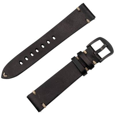 Bracelet en cuir brun foncé en deux parties, avec une boucle et plusieurs trous pour ajuster la taille.