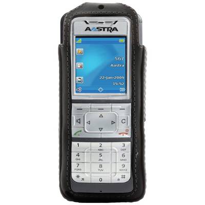 Un téléphone mobile avec écran affiche le logo 'AASTRA' et la date '22-Jan-2009'. Il est dans un étui de protection noir.