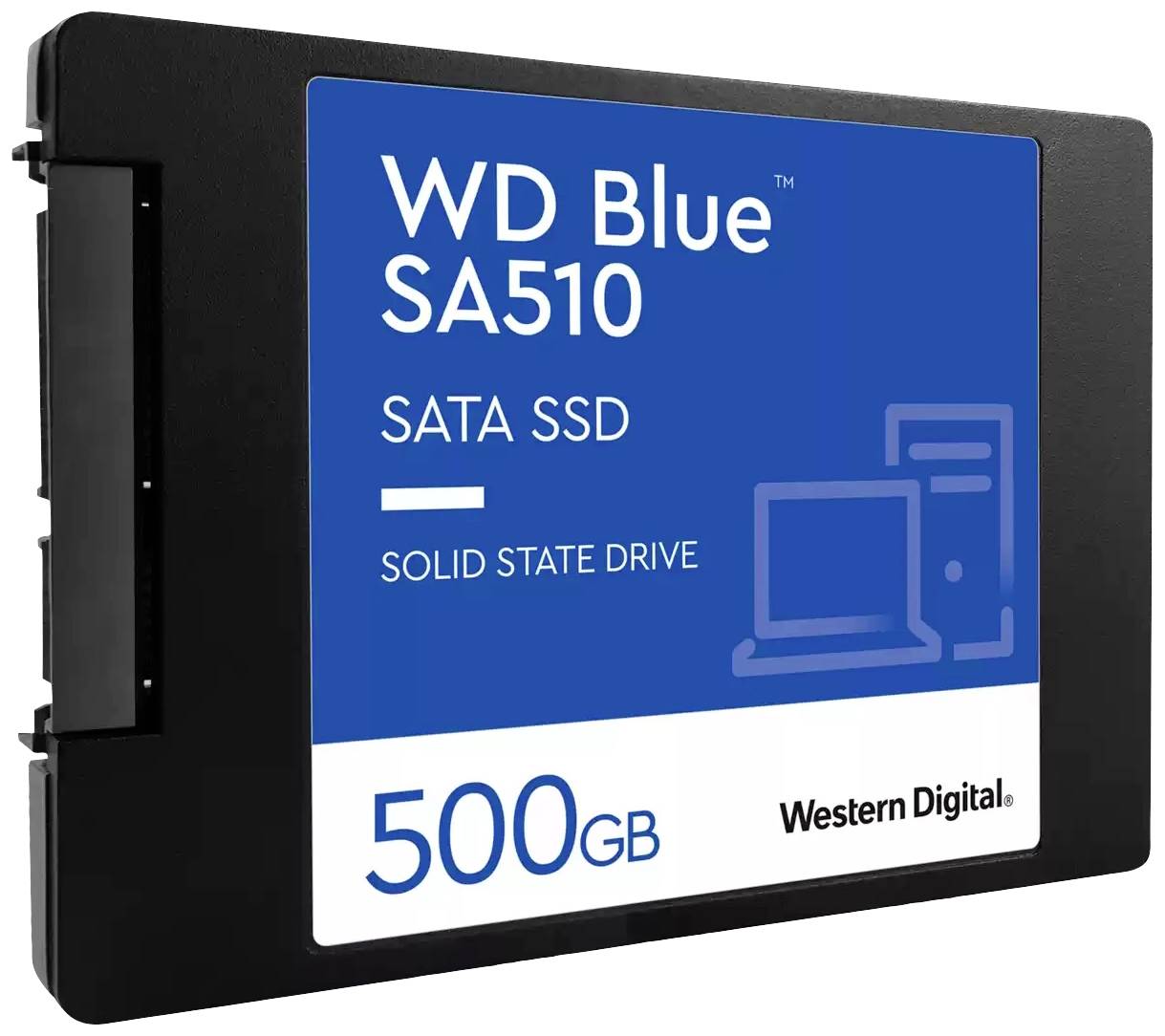 Un SSD SATA Western Digital WD Blue SA510 de 500 Go, adapté pour améliorer les performances informatiques et optimiser l'espace de stockage.