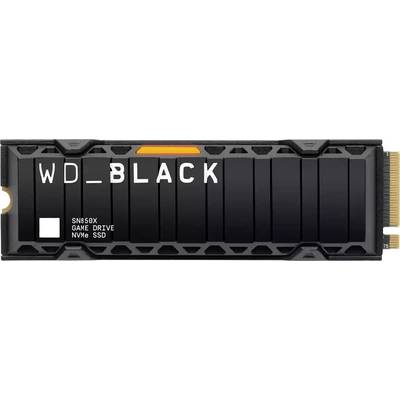 'WD_BLACK' SSD, modèle SN850X, GAME DRIVE, SSD NVMe. Design noir avec détail orange et connecteur doré sur le côté droit.